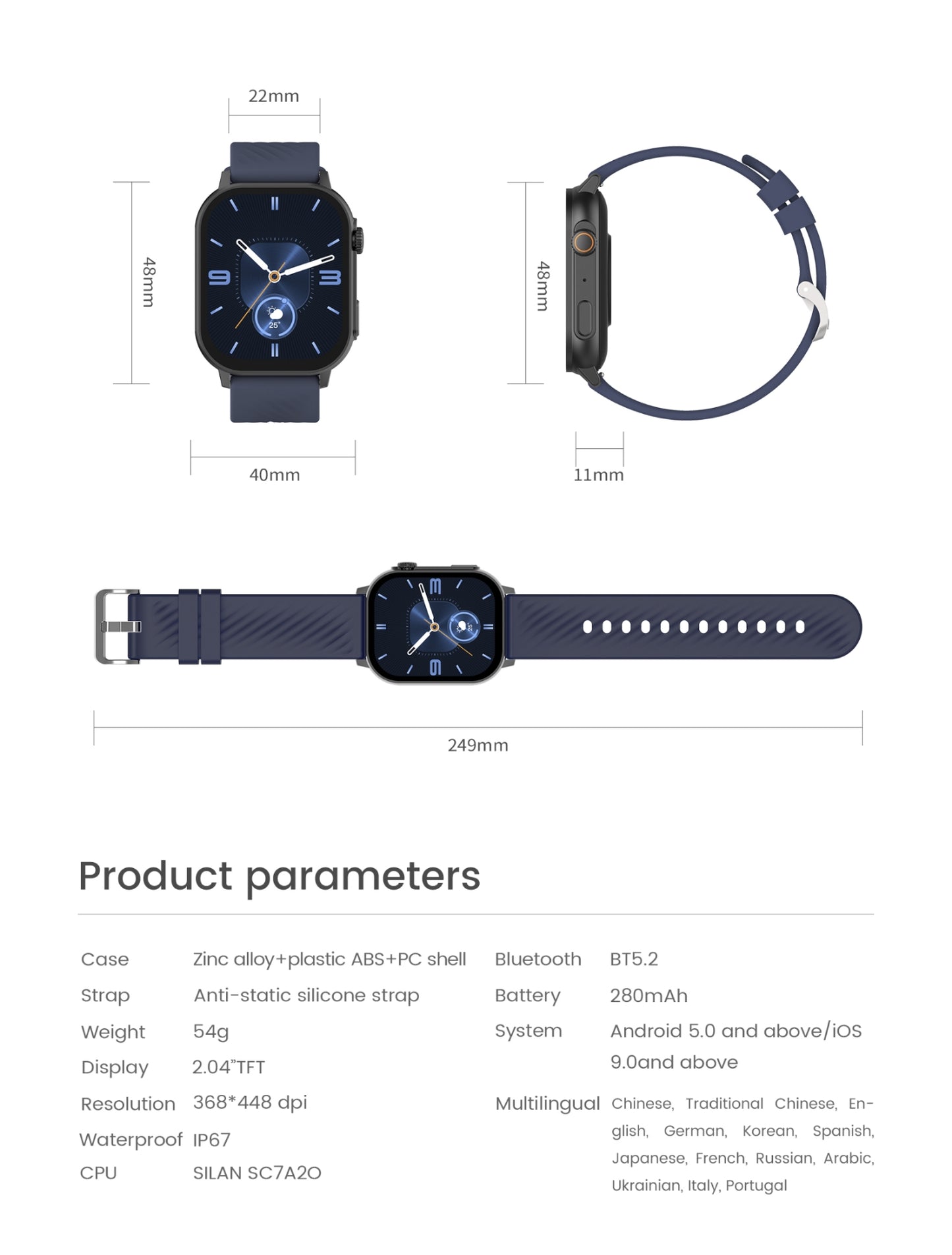On the Nose Smart Watch with Bluetooth - Black