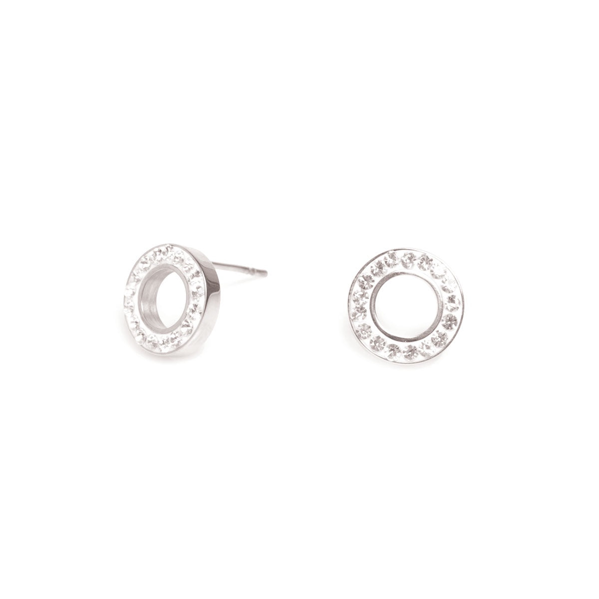 A & C Oslo Earrings Round with Crystal Stones - Steel Silver