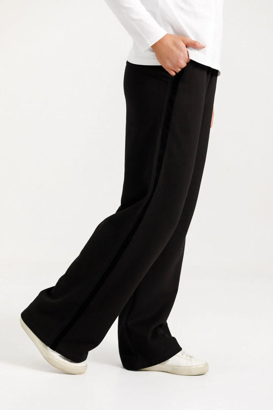 Homelee Alpine Palazzo Pants - Black with Black Velvet Ribbon