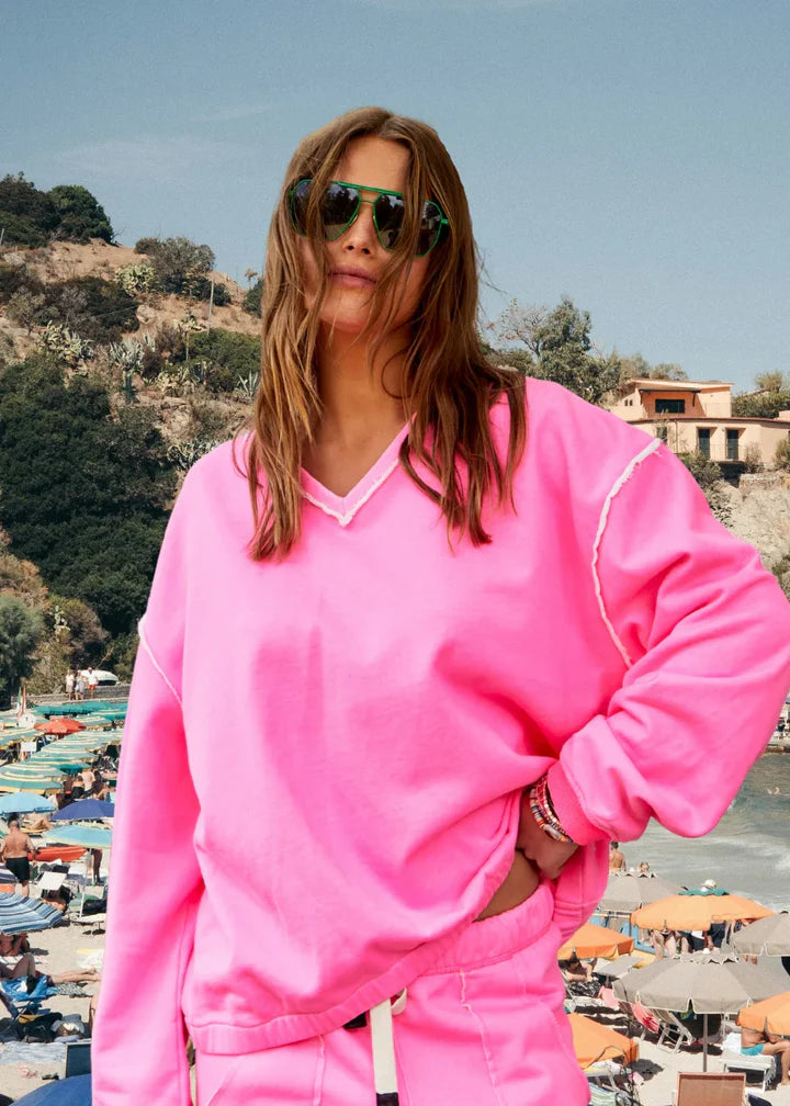 Hammill & Co Raw Edge V Neck Sweat - Pink