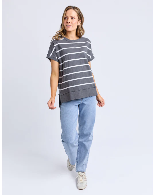 Foxwood Allison Stripe Tee - Charcoal/White Stripe