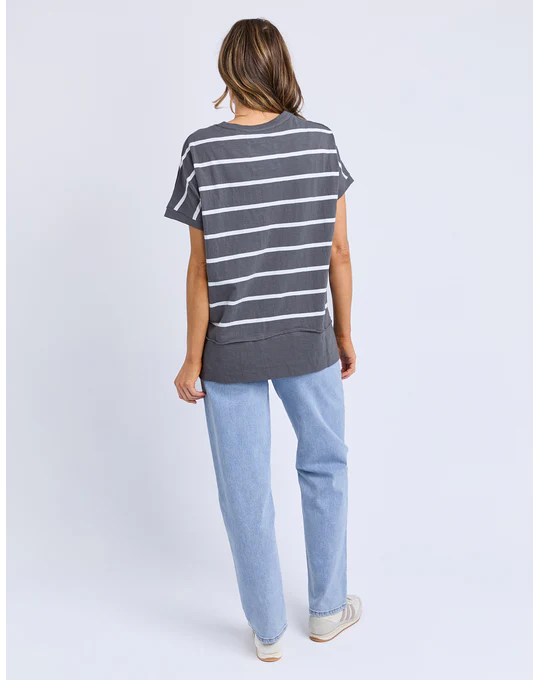 Foxwood Allison Stripe Tee - Charcoal/White Stripe