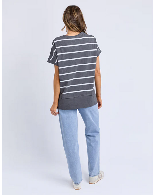 Foxwood Allison Stripe Tee - Charcoal/White Stripe