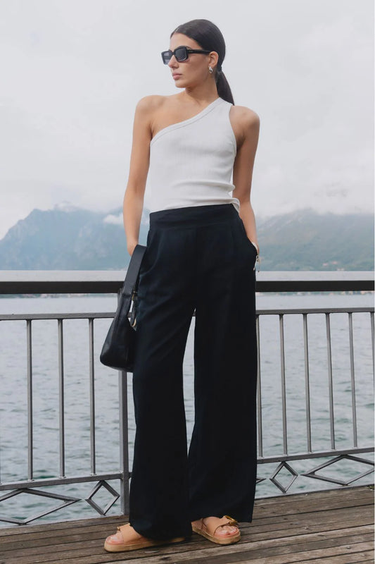 Among the Brave Guardian Linen Viscose Elastic Back Pants - Black