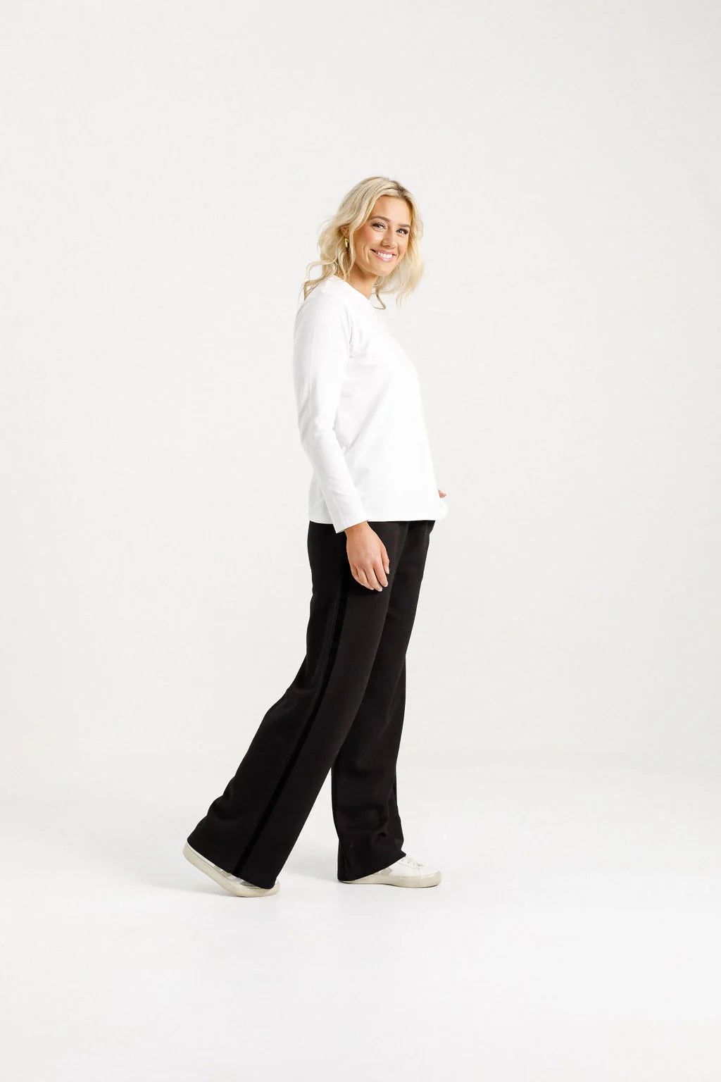 Homelee Alpine Palazzo Pants - Black with Black Velvet Ribbon