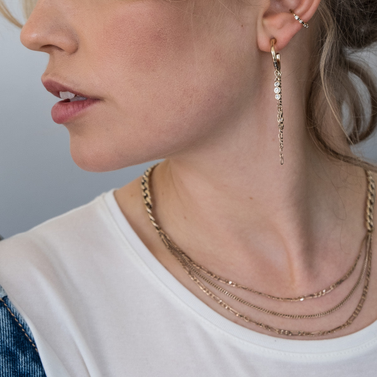 A & C Oslo Short Chain with 3 Rows - Gold Plated