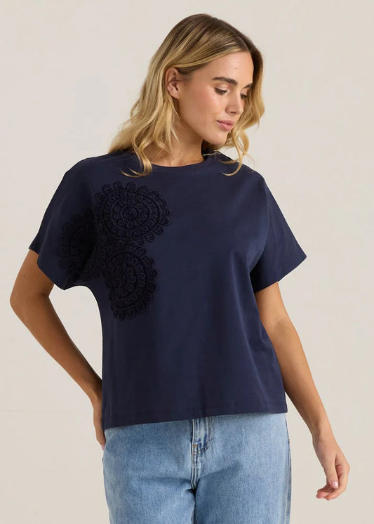 Sass Mira Crochet Tee - Navy
