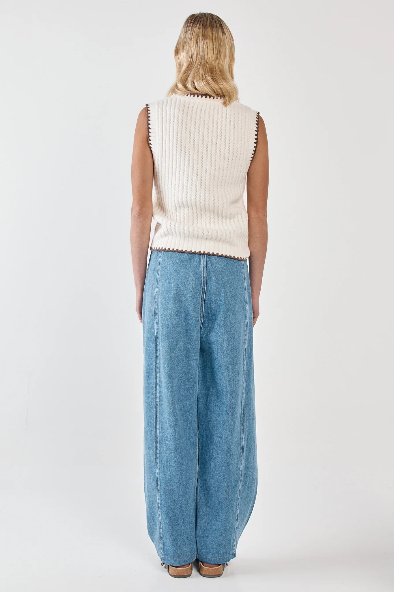 Sass Tonia Knit Vest - Cream/Mushroom Brown