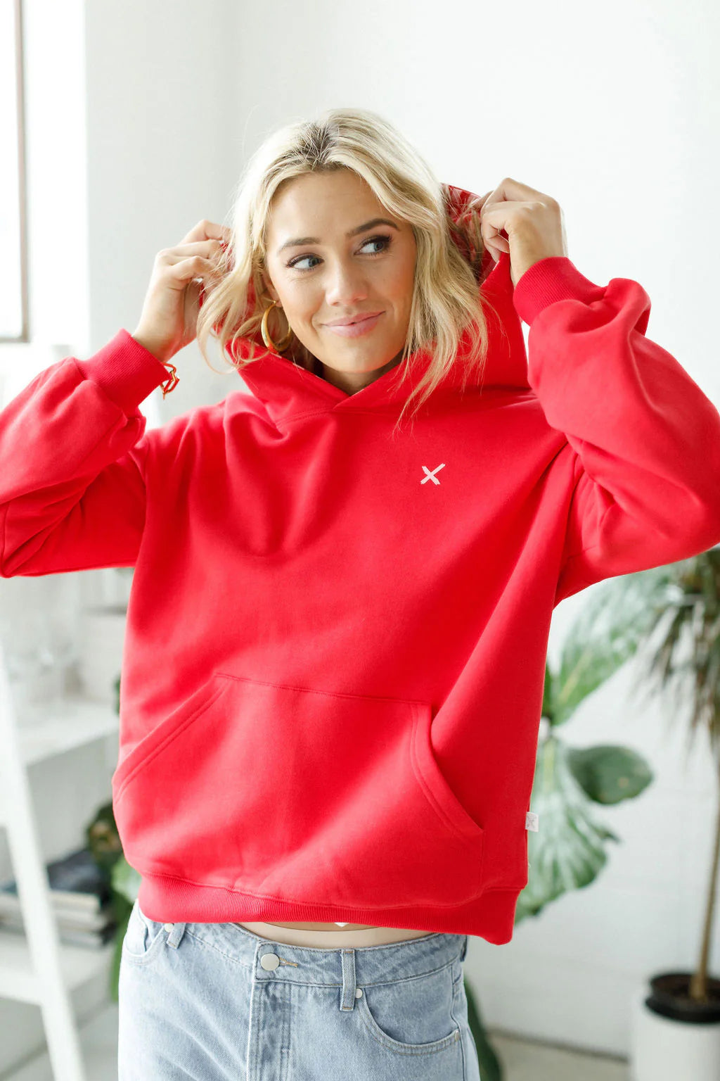 Homelee Alpine Elliot Hoodie - Ruby Red with Pink X