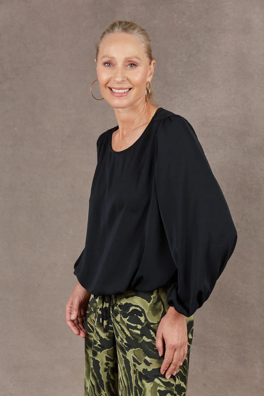 Eb & Ive Mayan Drawstring Top Black