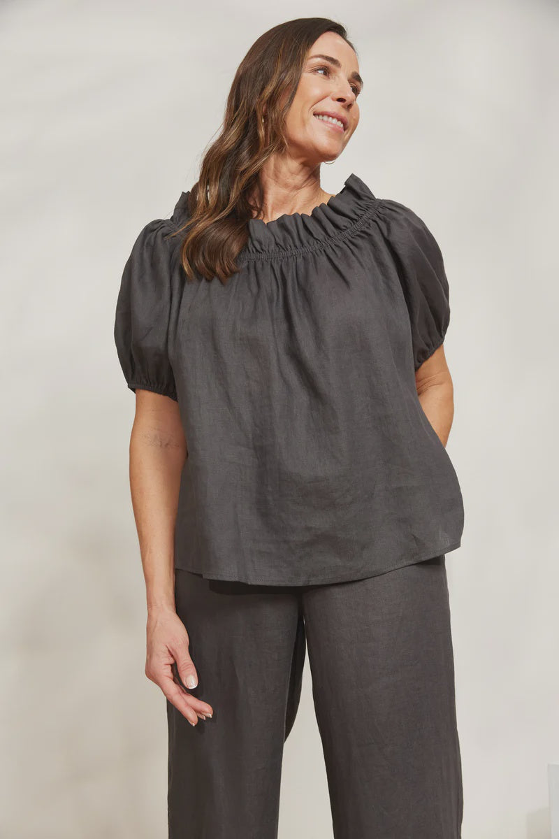 Eb & Ive Halcyon Ruched Top - Oyster