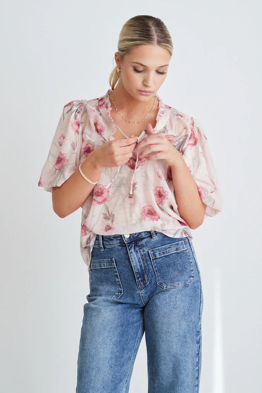 Ivy + Jack Promised Bubble Sleeve SS Top Poppy Floral