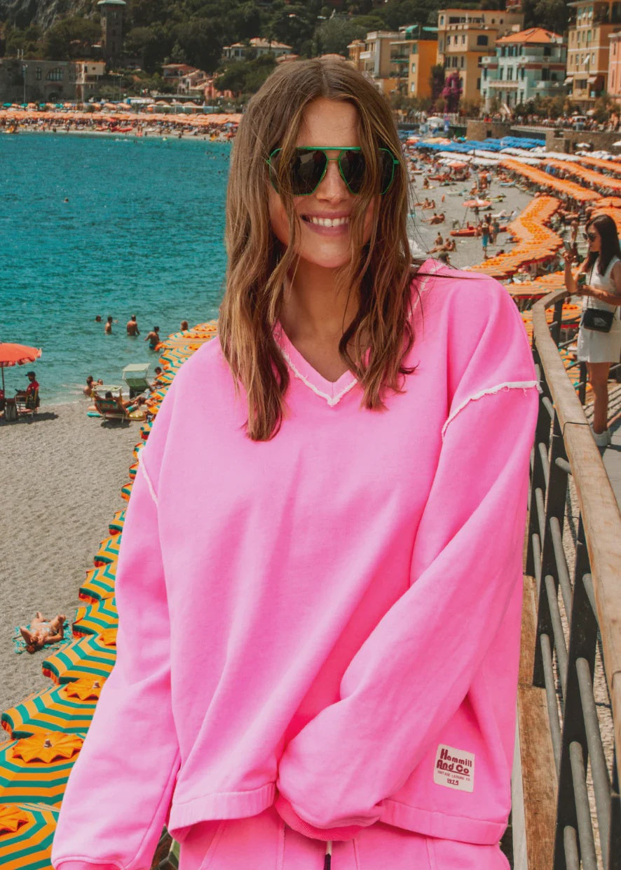 Hammill & Co Raw Edge V Neck Sweat - Pink