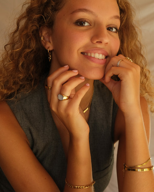 A & C Oslo Steel Bangle with Cubic Zirconia - Gold Plated