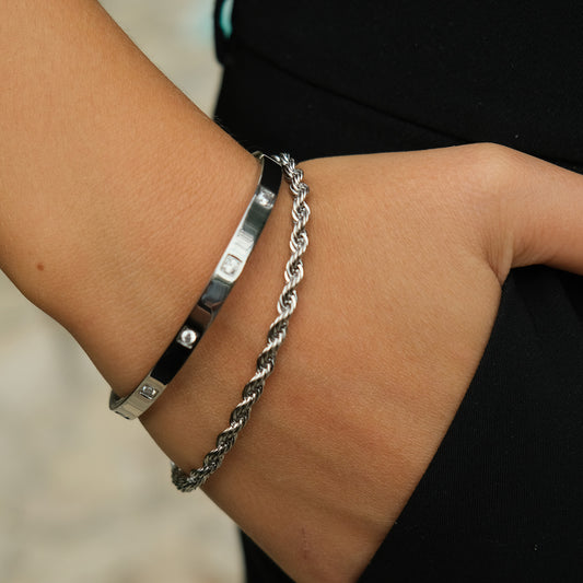 A & C Oslo Steel Bangle with Cubic Zirconia - Silver