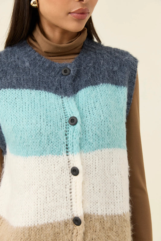 Isle of Mine Pallas Stripe Knit Vest - Ice Blue