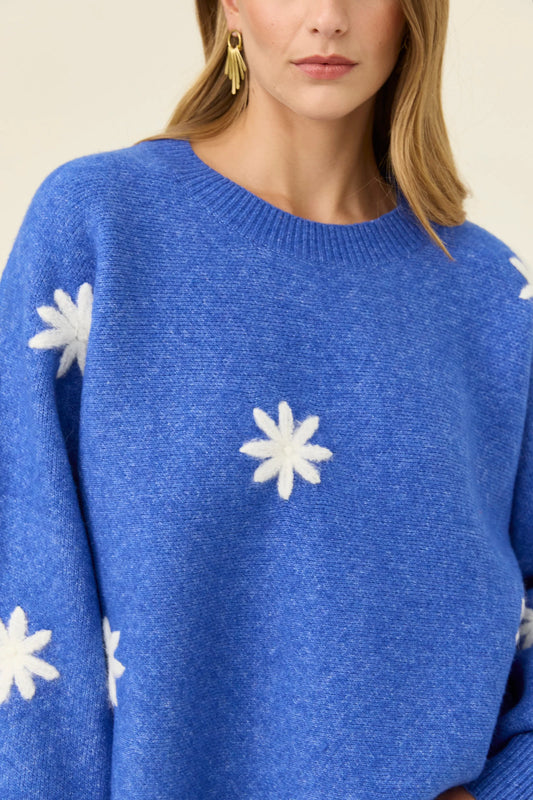 Isle of Mine Miru Stitch Flower Jumper - Cobalt