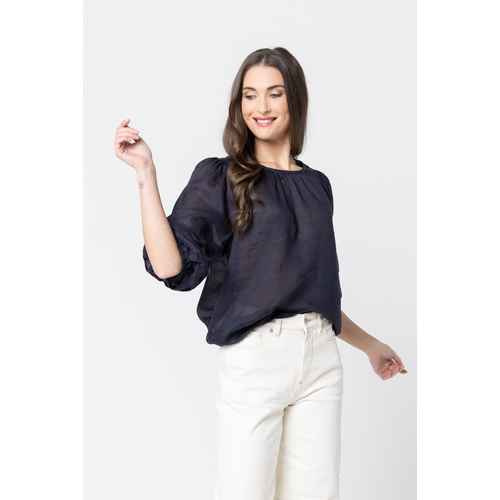Leila + Luca Fateful Puff Sleeve Top - Navy