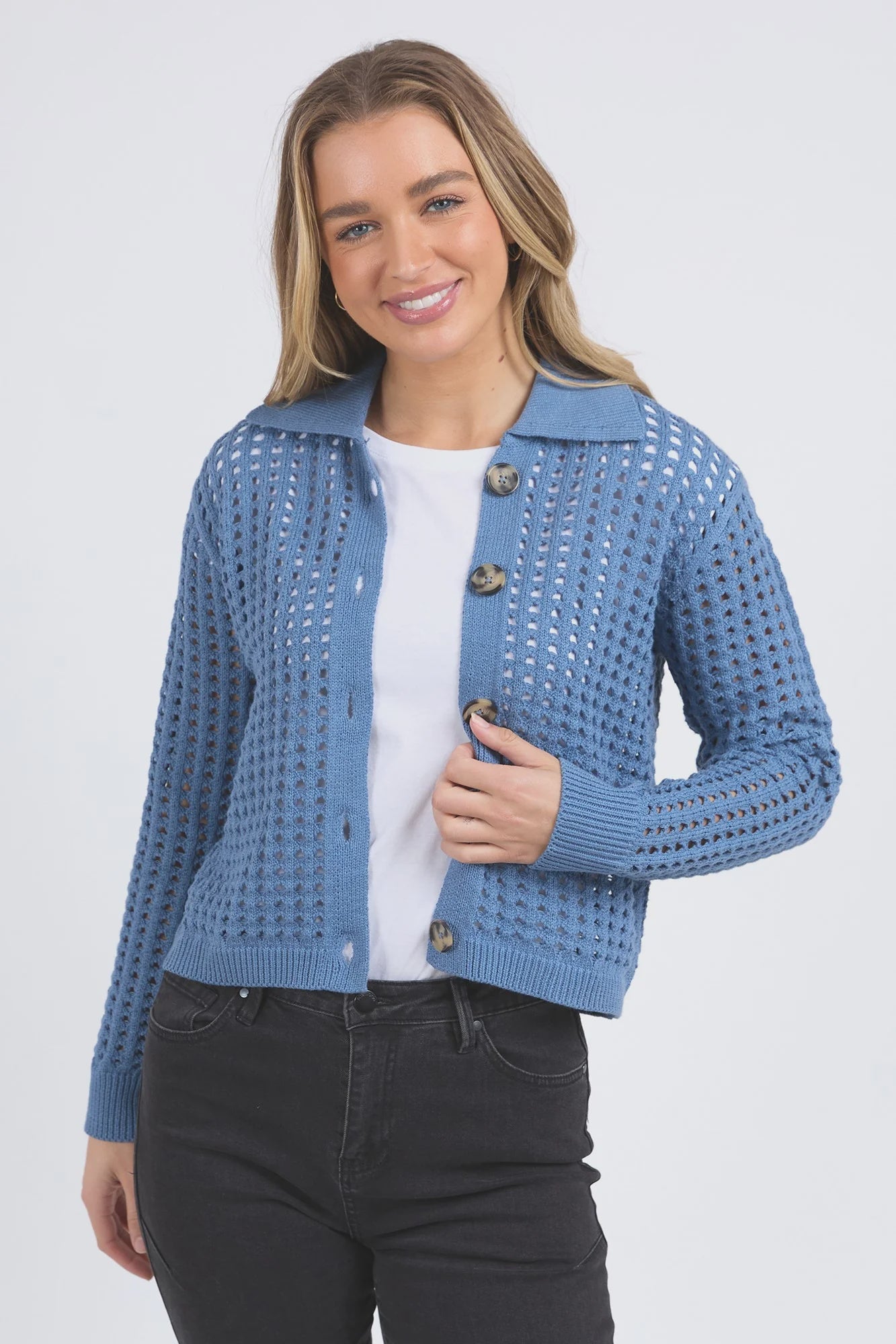 Foxwood Clover Knit Cardi - Coronet Blue