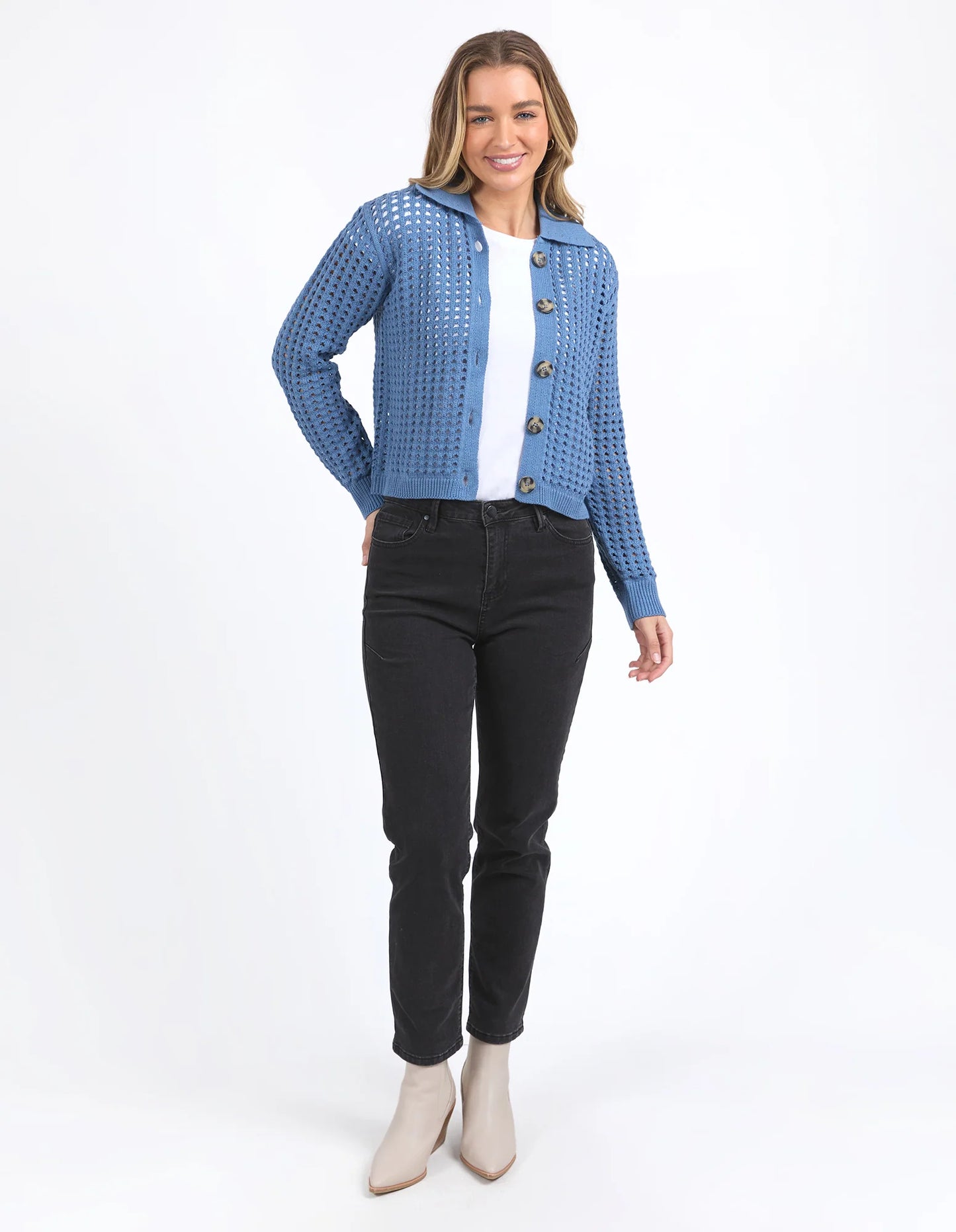 Foxwood Clover Knit Cardi - Coronet Blue