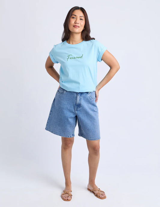 Foxwood Signature Contrast Tee - Light Blue with Lime Green