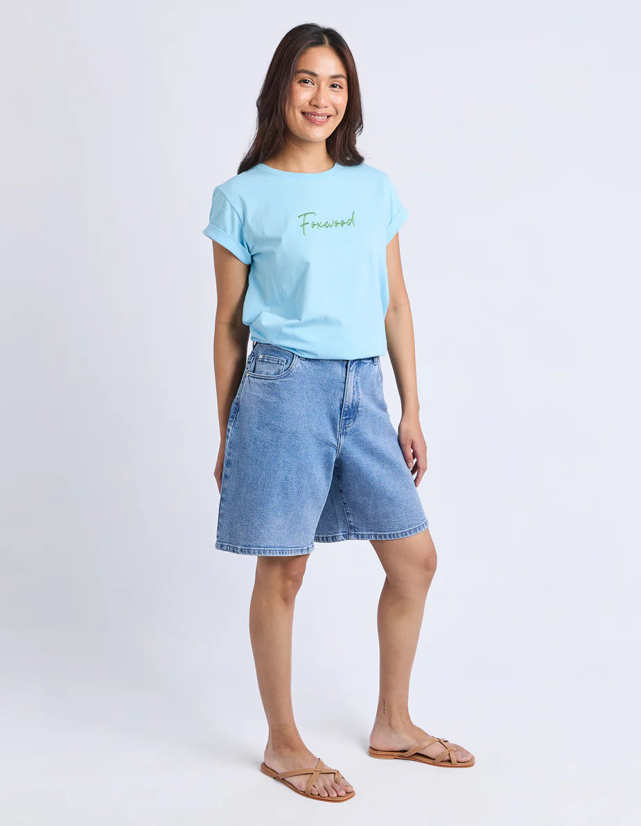 Foxwood Signature Contrast Tee - Light Blue with Lime Green