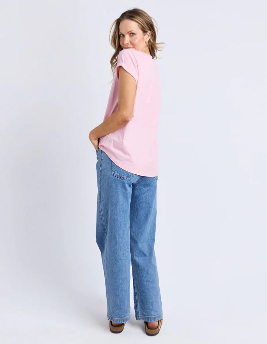 Foxwood Signature Contrast Tee - Pink with Emerald Green