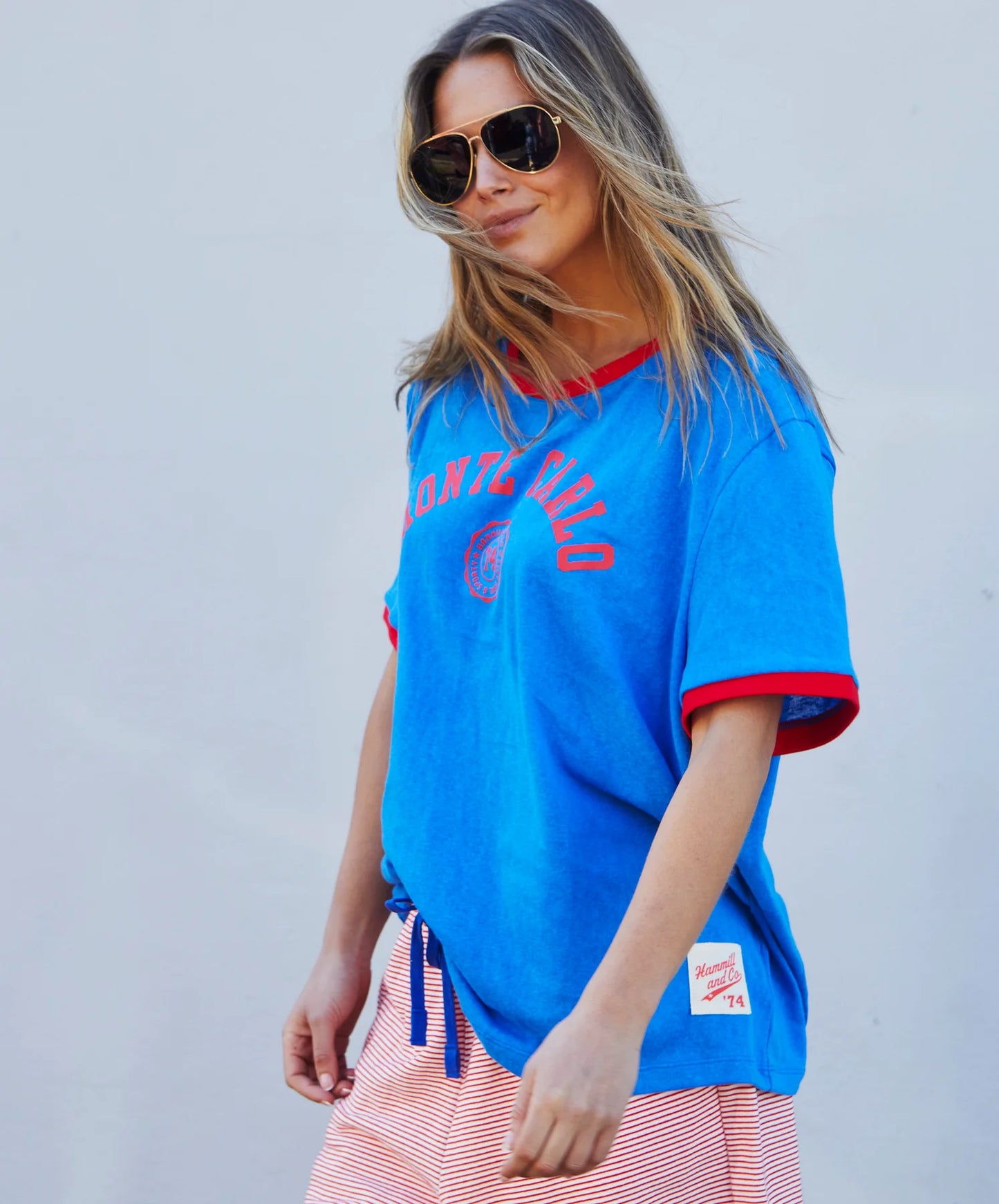 Hammill & Co Ringer Tee Monte Carlo - Royal Blue/Red