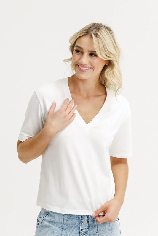 Homelee V Neck Tee - Vanilla