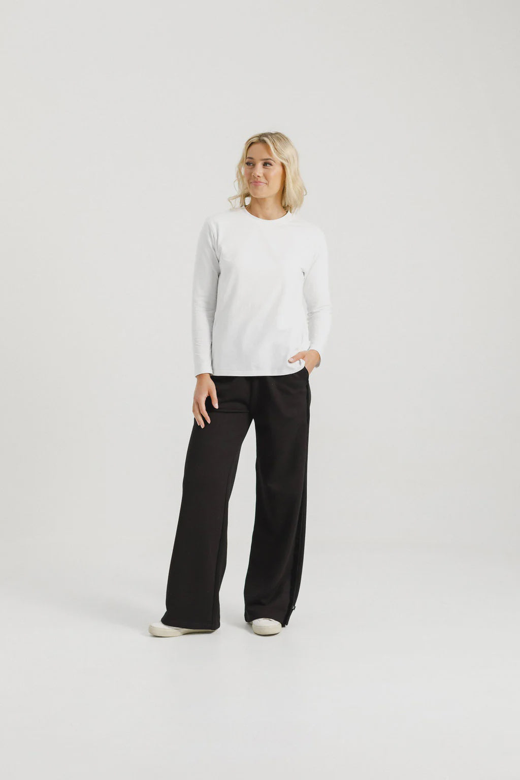 Homelee Alpine Palazzo Pants - Black with Black Velvet Ribbon