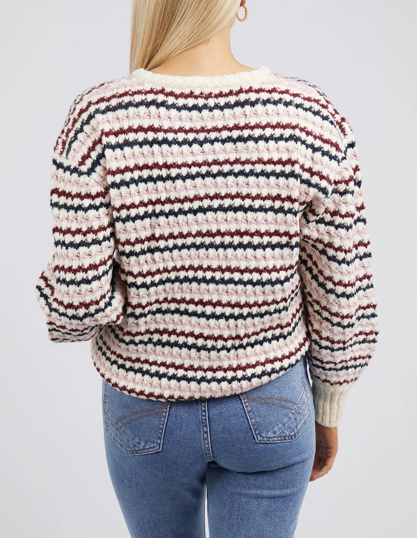 Elm Sara Stripe Knit White/Wine/Heather