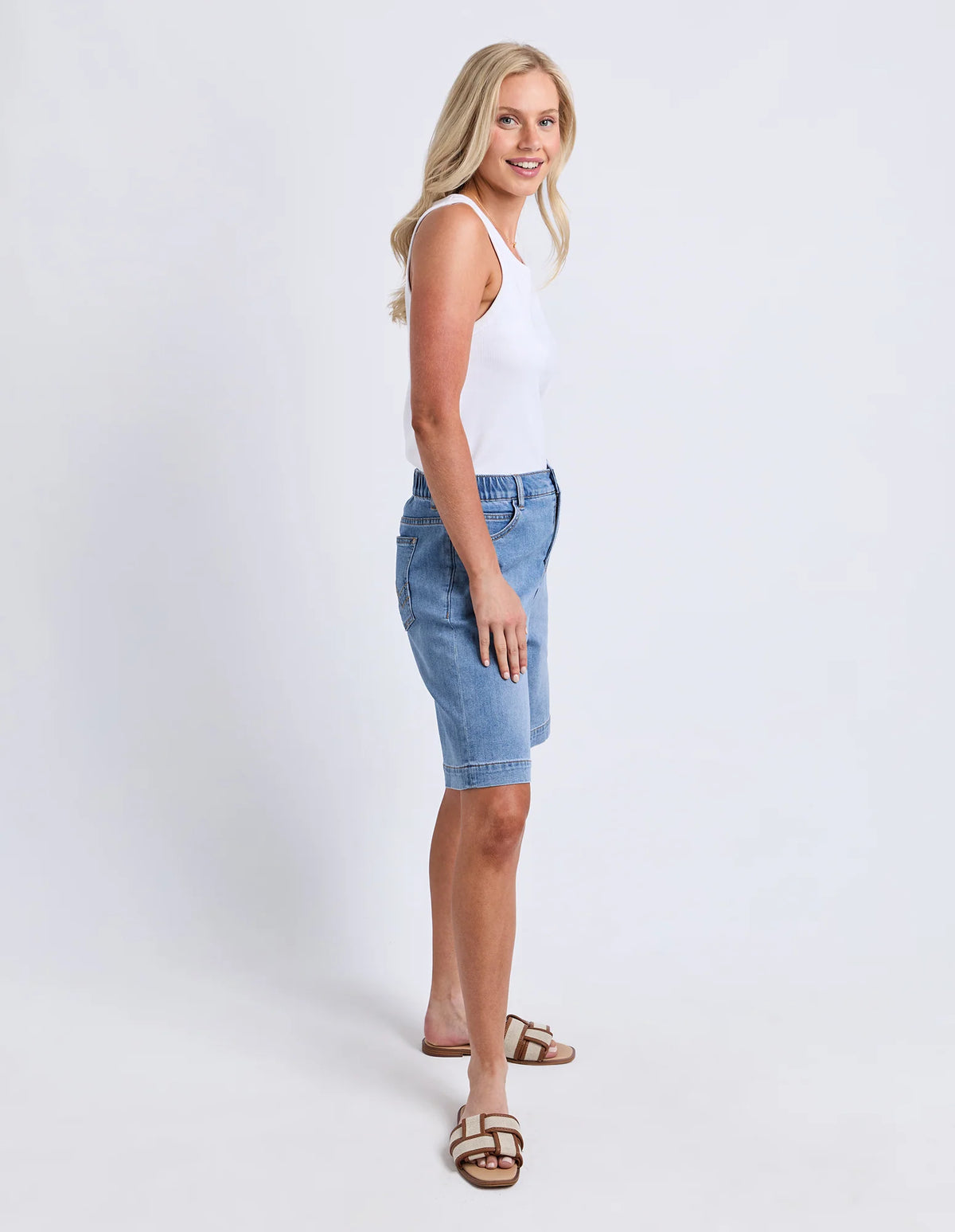 Elm Birdie Long Denim Short - Light Blue Wash