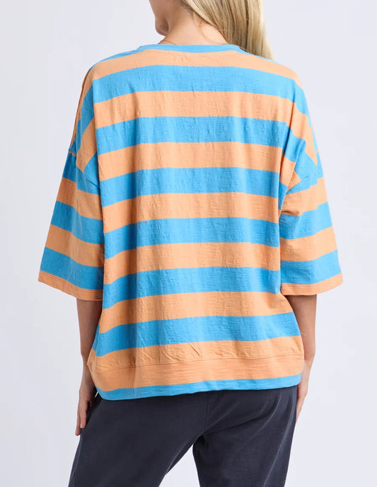 Elm Mazie Block Stripe Sweat - Azure Blue/Peach Stripe