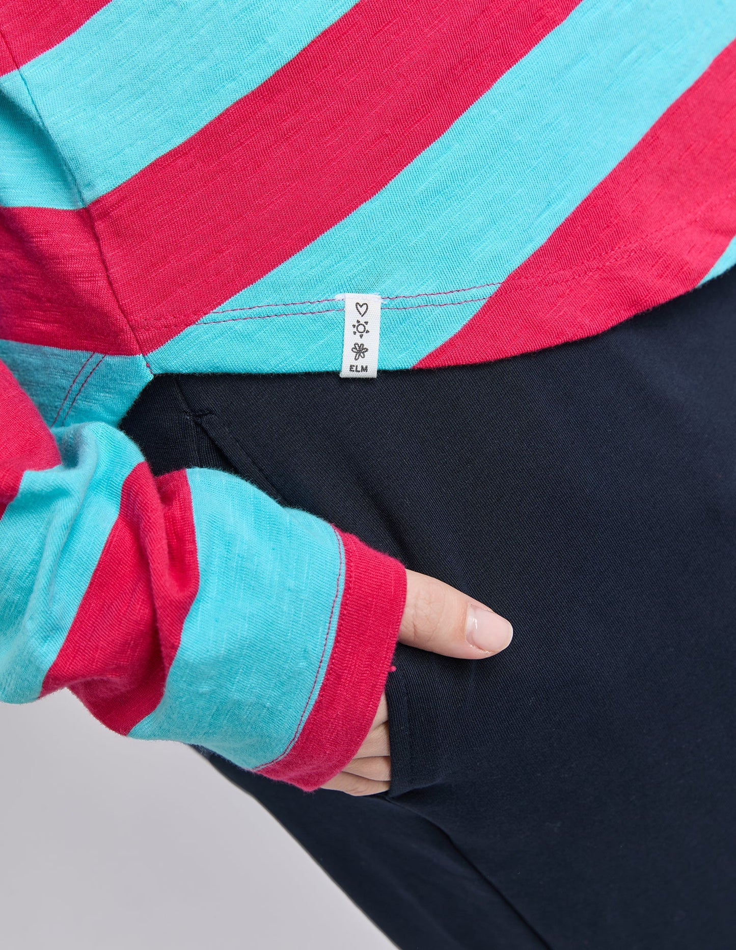 Elm Spritz Stripe L/S Tee - Sea/Dark Pink