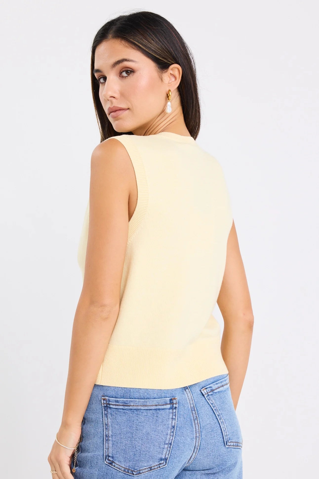 Among the Brave Alleyway Lightweight Soft Knit Crewneck Vest Top - Butter