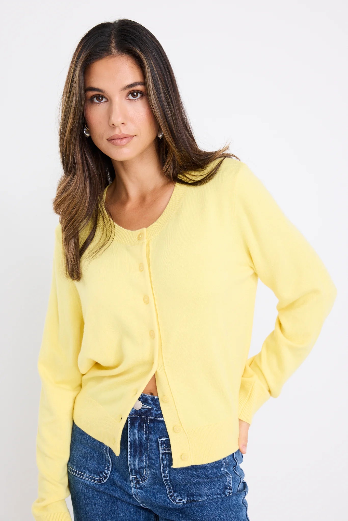 Stories be Told Autograph Soft Wool Blend Crewneck Cardigan - Lemon