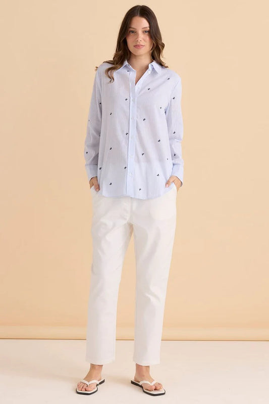 Betty Basics Reid Shirt - Blue Bow Stripe White