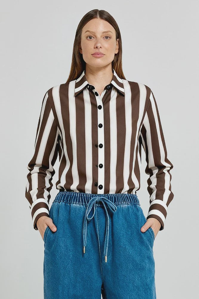 Betty Basics Coco Stripe Shirt - Choc Pink Stripe