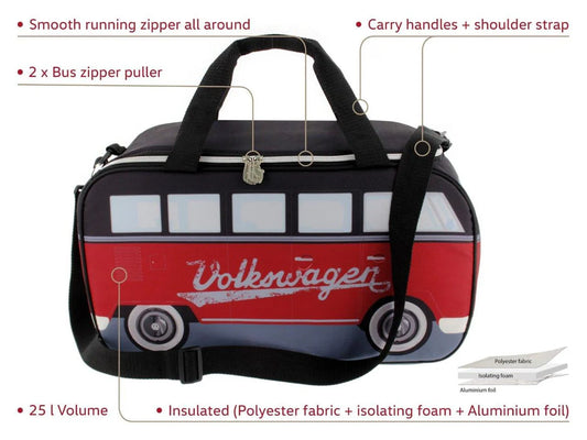 Artisanal VW T1 Bus Cooler Bag 25 Litre - Black/Red