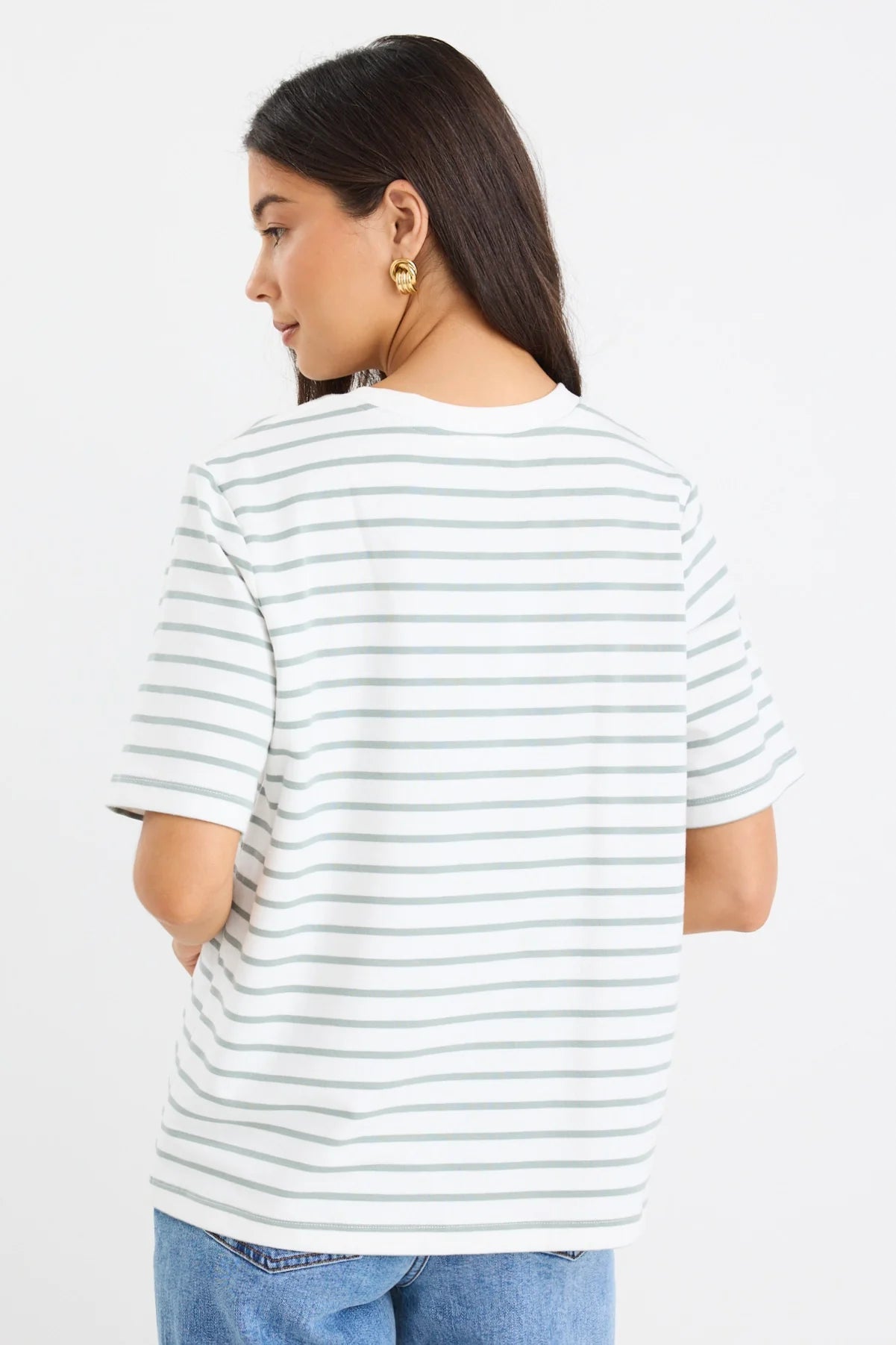 Re:Union Binding Boxy Fit Tee - Khaki White Stripe