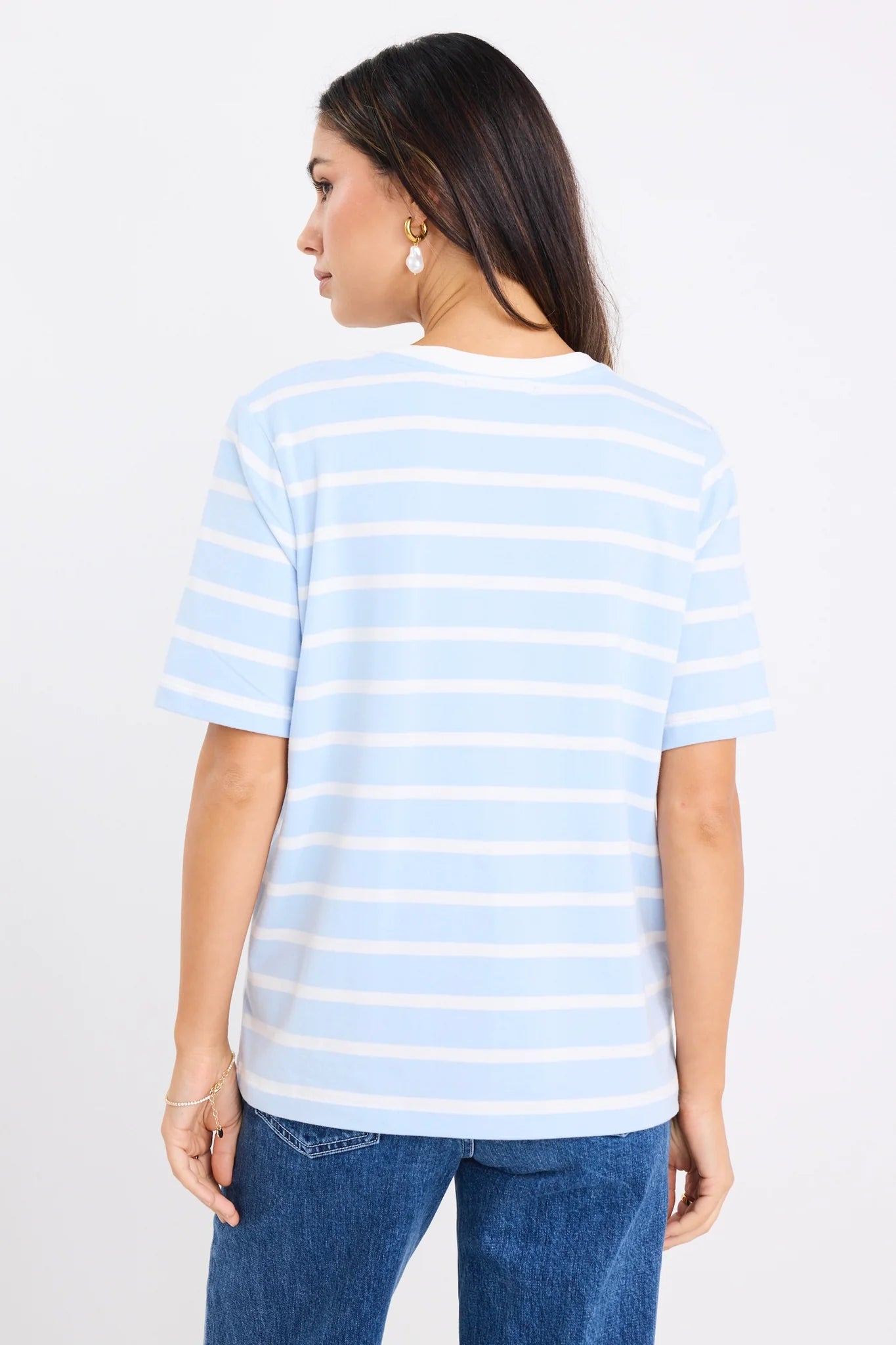 Re:Union Binding Boxy Fit Tee - Pale Blue & White Stripe
