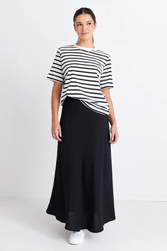 Re:Union Label Binding Stripe Boxy Fit Tee - Black White Stripe
