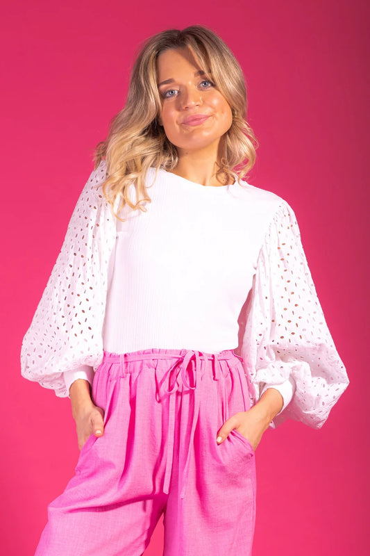 Charlo Jessie Cotton Embroidered Top White