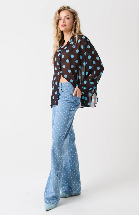 Cartel & Willow Lulu Sheer Shirt - Brunette Polka