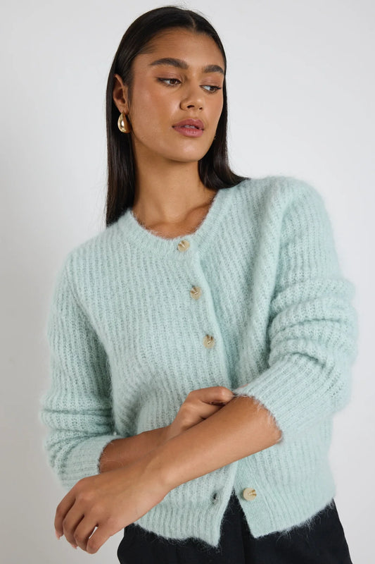 Ivy + Jack Compound Mohair Blend Crewneck Cardigan - Sea Foam