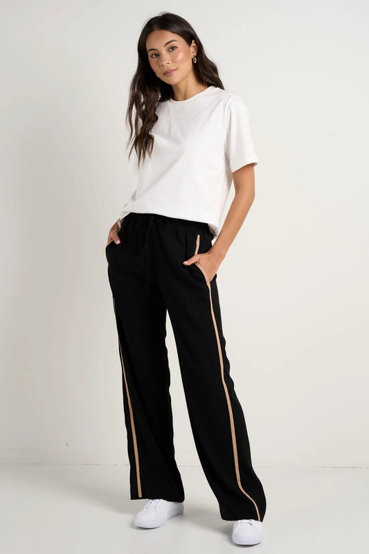Among the Brave Confidant Black Stripe Leg Crepe Pant - Black