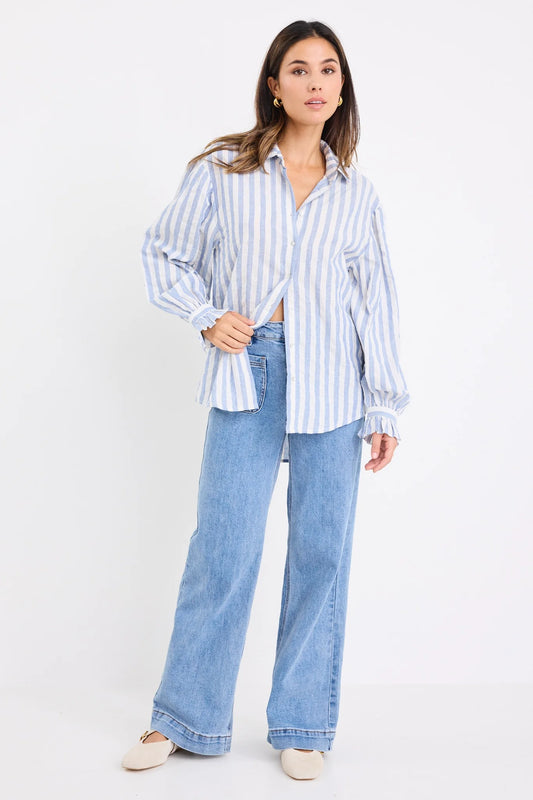 by rosa. Connection Drop Shoulder LS Shirt - Blue Stripe