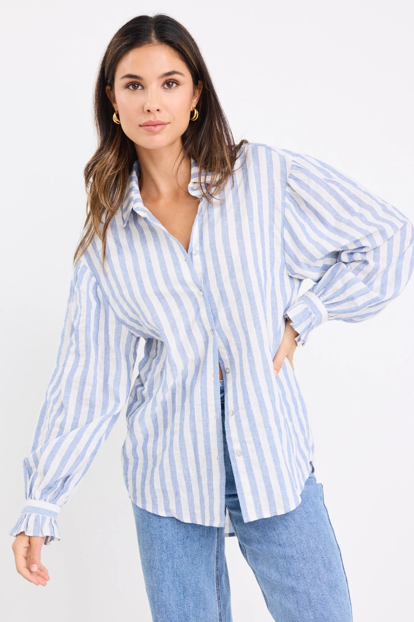by rosa. Connection Drop Shoulder LS Shirt - Blue Stripe