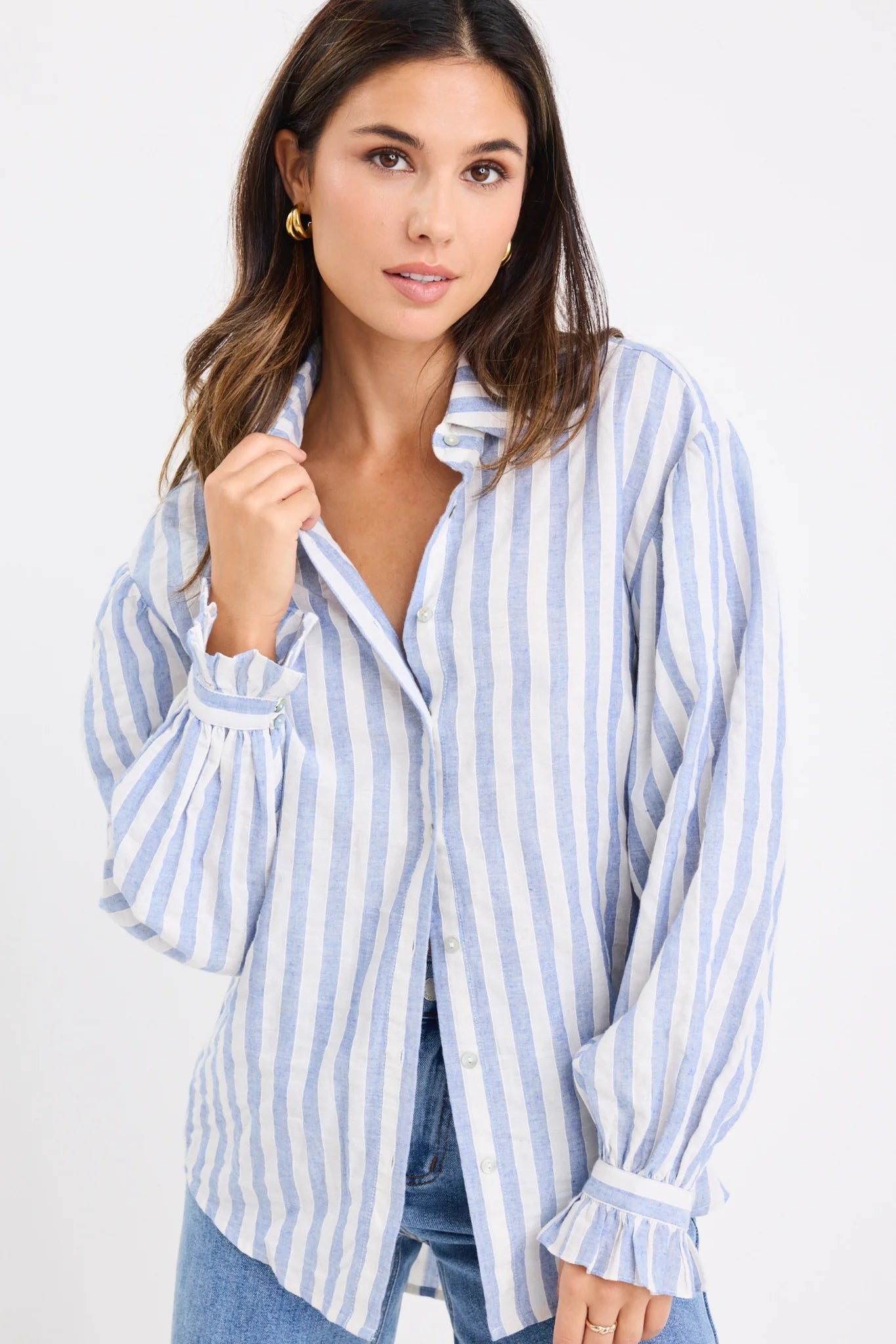 by rosa. Connection Drop Shoulder LS Shirt - Blue Stripe