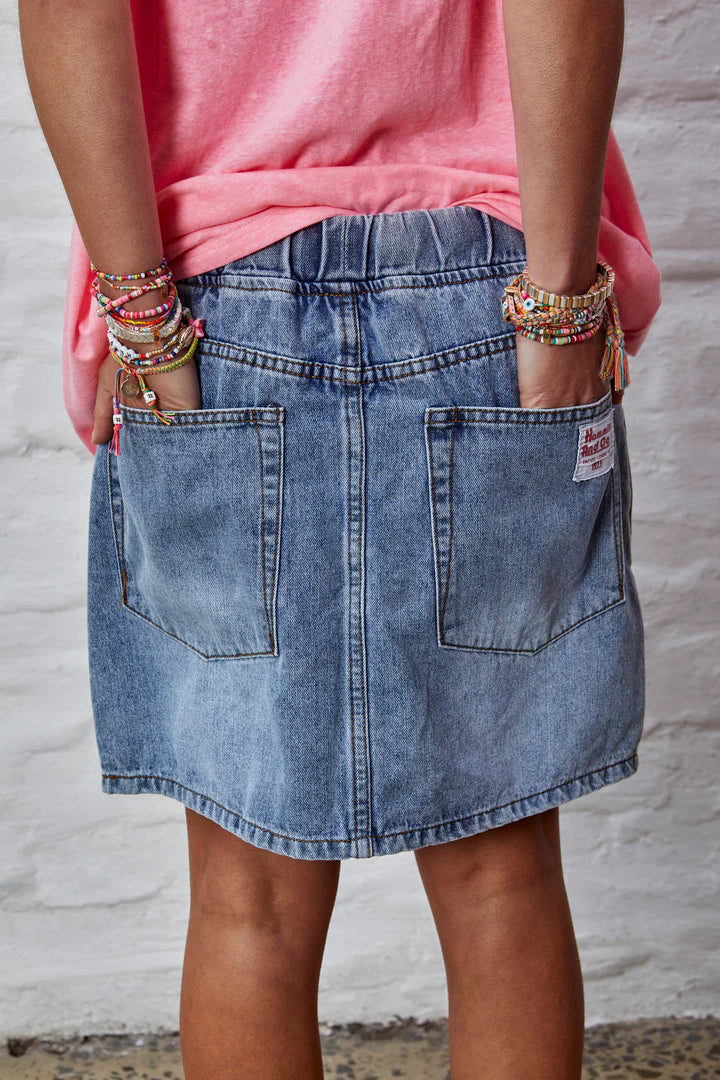 Hammill & Co Draw Cord Denim Skirt - Stonewash